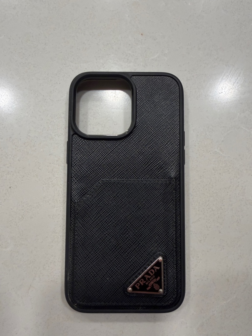 Prada Black Saffiano Leather Phone Case with Card Slot - 14 pro max
